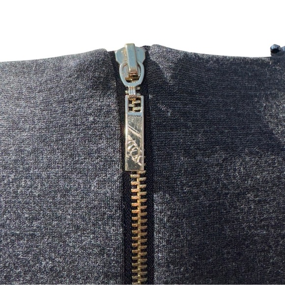 ELIZA J. Charcoal Gray Fit & Flare Mini Dress Jeweled Embellished Neckline Sz 6 - Picture 8 of 11